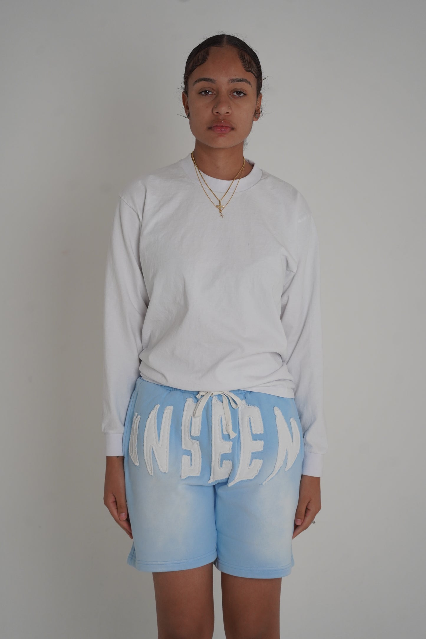 Baby Blue Acid Wash Shorts